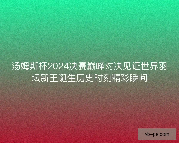 汤姆斯杯2024决赛巅峰对决见证世界羽坛新王诞生历史时刻精彩瞬间